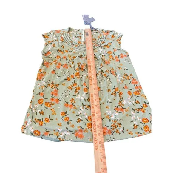 🆑Daniel Rain Green Blouse Orange Floral Size Small Petite - Picture 4 of 9